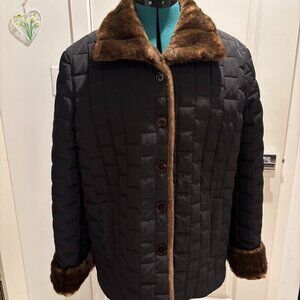 Quilted black jacket with detail in brown faux fur made in Italy size M